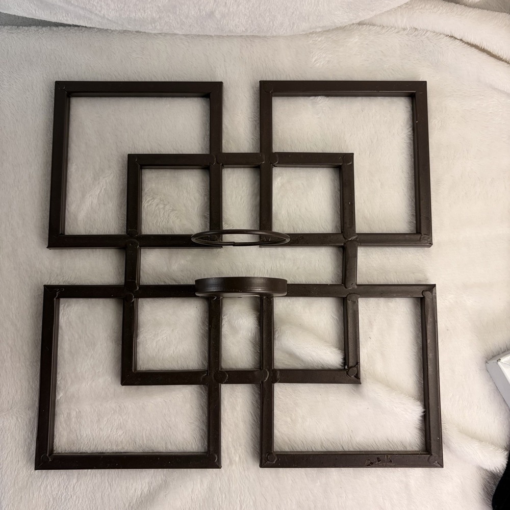 Modern Geometric Metal Wall Candle Sconce –‎ Interlocking Squares Dark Brown EUC